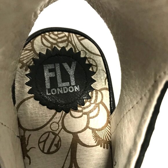 Fly London Yala Womens Black Suede Wedge Sandals Size 8.5/39 Peep Toe - Picture 5 of 13